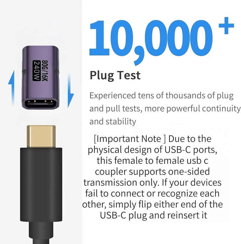 basecolors 5 Pack USB C Female to Female Adapter,Usb C Coupler Supports Up to 80Gbps Data Transfer And 240W Fast Charging,Compatible with Thunderbolt 4/3 Supports 16K/8K HD Video & Audio Output.（Blue-violet) - Image 5